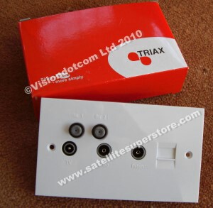 Triax TV, radio, return, phone and twin satellite outlet double plate